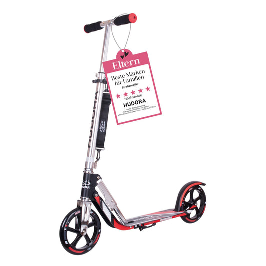 HUDORA BigWheel 205 Scooter - Cityroller. Zusammenklappbarer Roller in Silber/Schwarz mit großen Rollen. Ermöglicht schnelles Vorwärtskommen im urbanen Raum durch Abstoßen.
