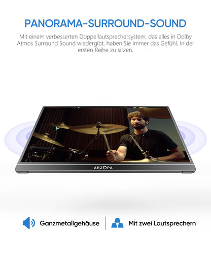 ARZOPA Tragbarer Monitor - 15.6 Zoll 1080 Full HD HDR