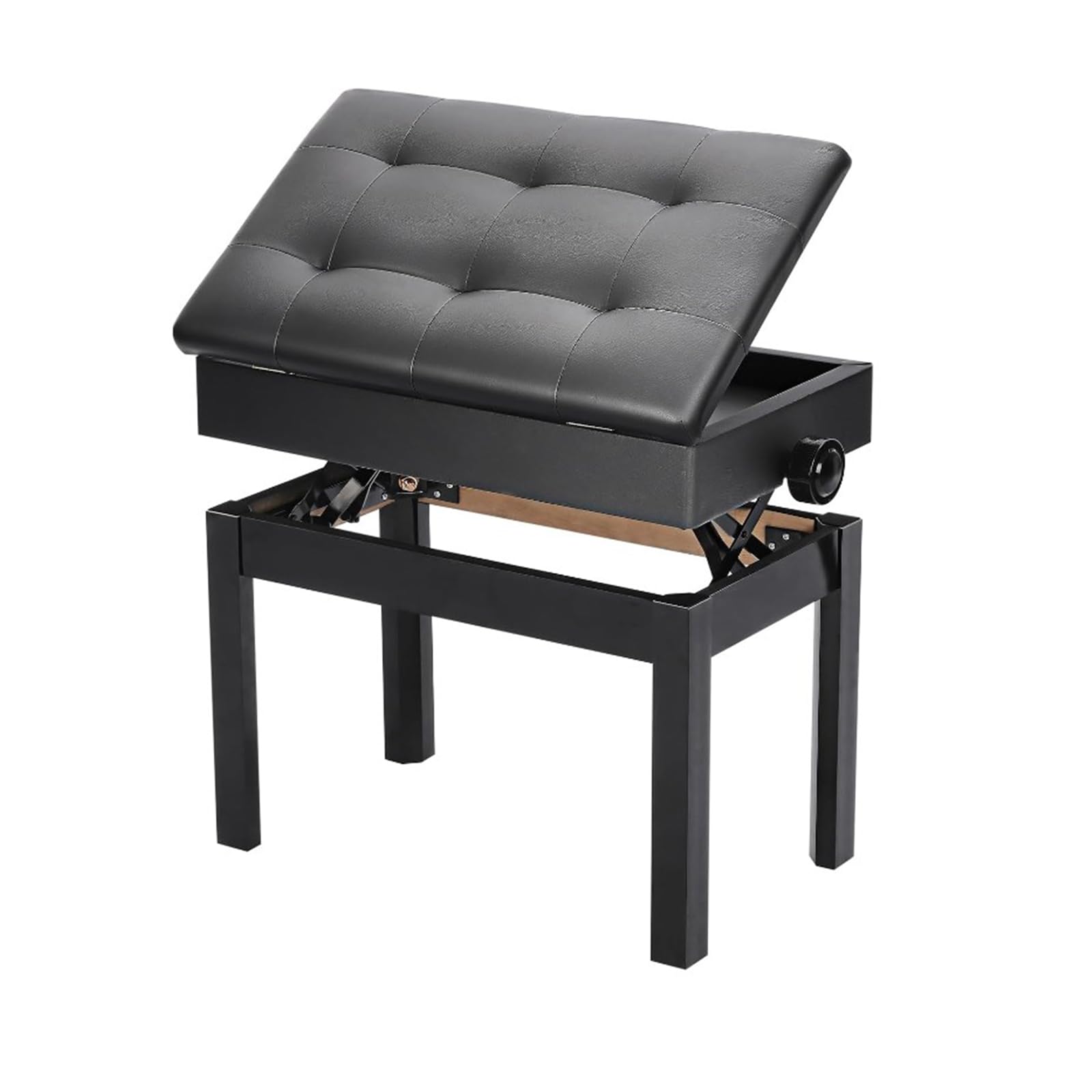 Allright Klavierhocker verstellbar PU-Leder Stauraum Schwarz. Schwarzer, höhenverstellbarer Hocker mit PU-Lederbezug. Ideal für Klavier, bietet Notenstauraum.