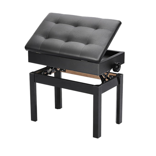 Allright Klavierhocker verstellbar PU-Leder Stauraum Schwarz. Schwarzer, höhenverstellbarer Hocker mit PU-Lederbezug. Ideal für Klavier, bietet Notenstauraum.