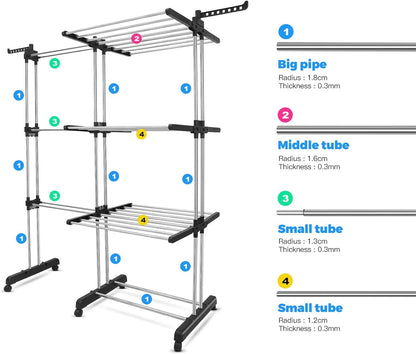johgee Turm-Wäscheständer ausziehbar klappbar 3 Ebenen