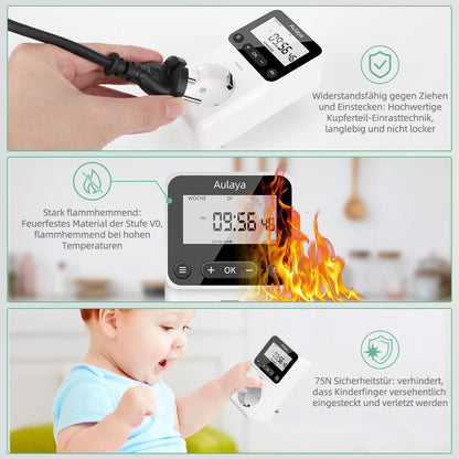 Aulaya Zeitschaltuhr digital, Steckdose mit LCD-Display, 3680 W