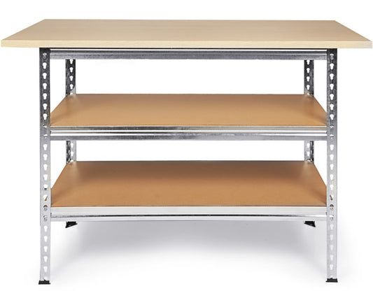 Ondis24 Uwe Werkbank 120cm mit Buchenplatte und verzinktem Gestell. Höhenverstellbar für ergonomisches Arbeiten.