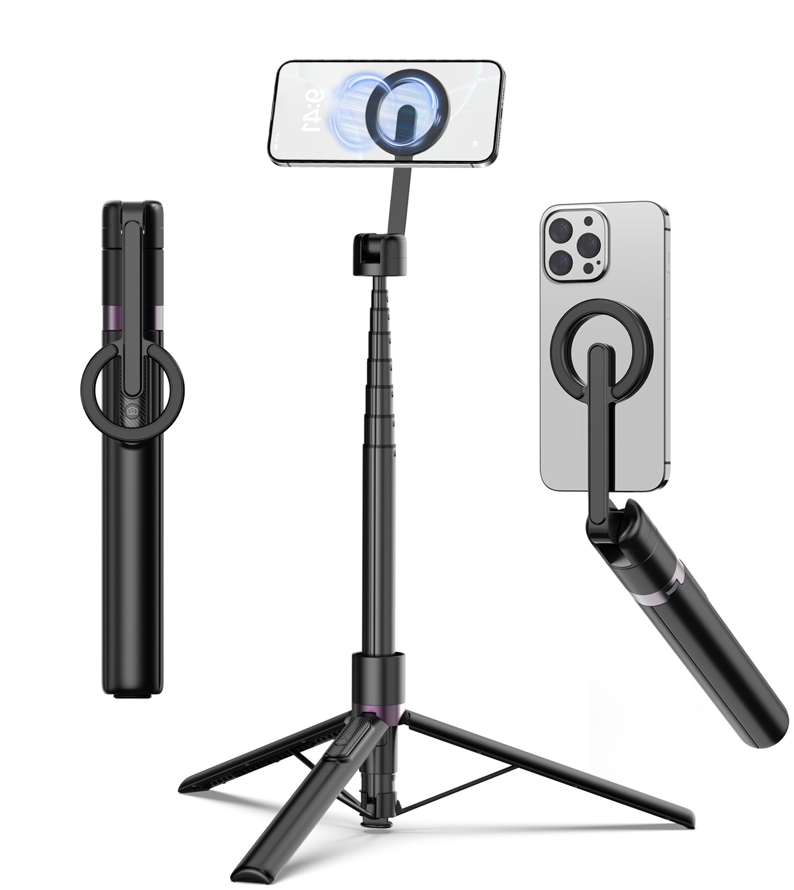 TONEOF Selfie Stick Stativ, magnetisch, MagSafe, 173 cm, schwarz – Aluminium-Einbeinstativ mit Fernbedienung