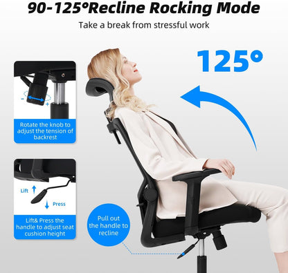 Daccormax Bürostuhl ergonomisch, Mesh-Drehstuhl mit Kopfstütze