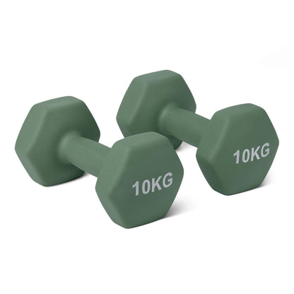 Amazon Basics Hantel-Set, Neopren-Kurzhanteln, 10 kg, Olivgrün, sechseckige Form, Neoprenbeschichtung