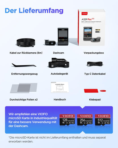 VIOFO A229 Plus Dashcam - 2K Dual WLAN Sprachsteuerung
