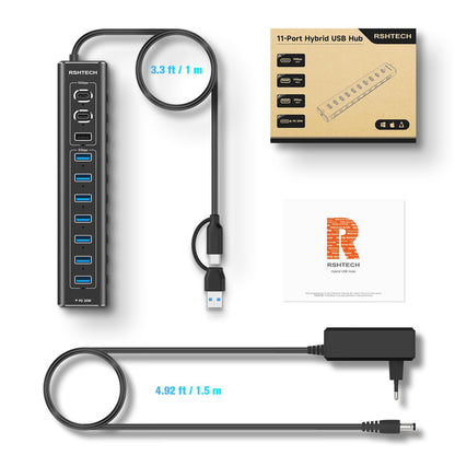 RSHTECH RSH-A11PD USB C Hub aktiv mit Netzteil – 11 Port, 20W PD