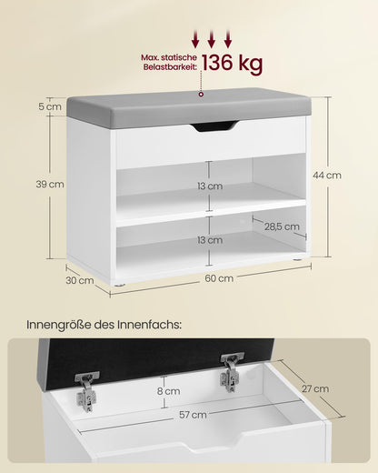 VASAGLE Schuhbank LHS020W01, Sitzbank mit Stauraum, wolkenweiss