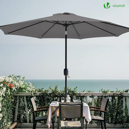 VOUNOT Sonnenschirm 270 cm knickbar mit Kurbel, UV-Schutz, Grau