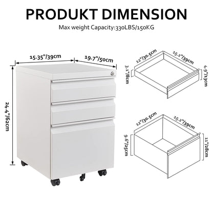 Rollcontainer Aktenschrank abschliessbar 39x50x62 cm weiss