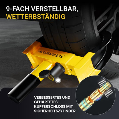 HELDENWERK Parkkralle Radkralle mit Hochsicherheitsschloss, 18-30 cm