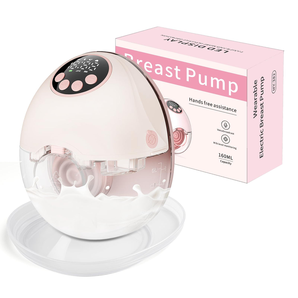 SeyYega Elektrische Milchpumpe Handsfree, 4 Modi, 12 Stufen, Rosa – tragbare Pumpeinheit mit Flansch