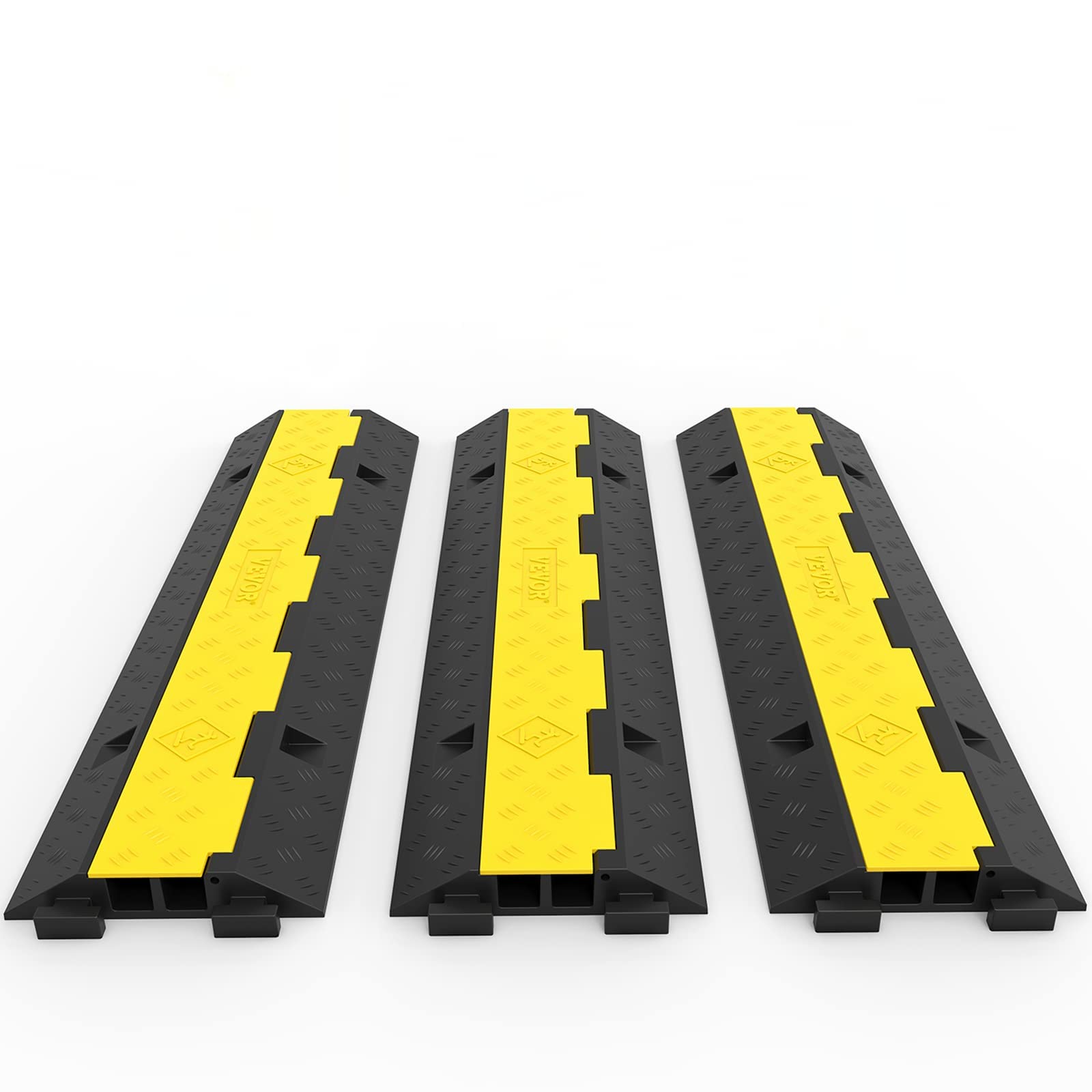 VEVOR Kabelbrücke 2 Kanäle, 3 Stück, Gummi, bis 4989 kg, schwarz mit gelbem Deckel