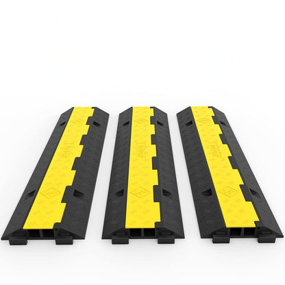 VEVOR Kabelbrücke 2 Kanäle, 3 Stück, Gummi, bis 4989 kg, schwarz mit gelbem Deckel