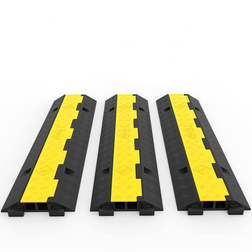 VEVOR Kabelbrücke 2 Kanäle, 3 Stück, Gummi, bis 4989 kg, schwarz mit gelbem Deckel