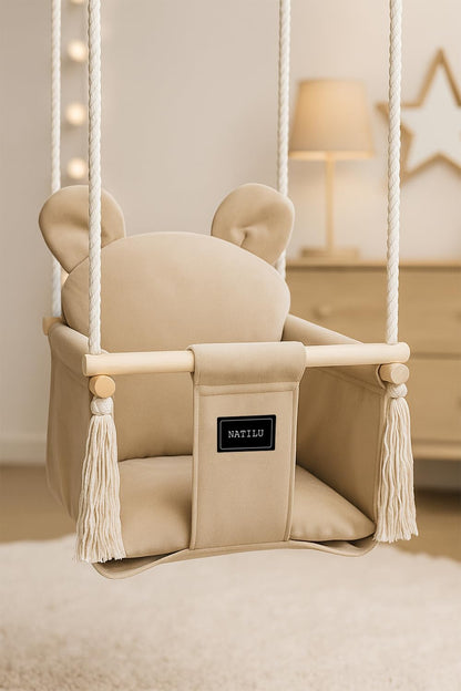 NATILU Bär Light Beige Velvet Babyschaukel - Indoor Outdoor