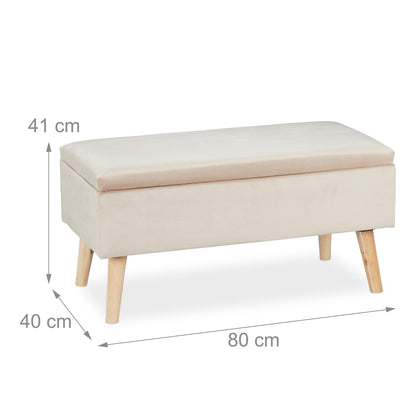 Relaxdays Sitzbank Samt Creme - Truhenbank Flur