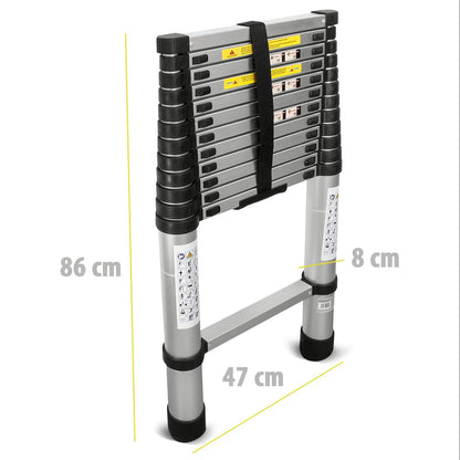 Eaxus Teleskopleiter 3.8m Mehrzweckleiter Alu 13 Stufen Silber