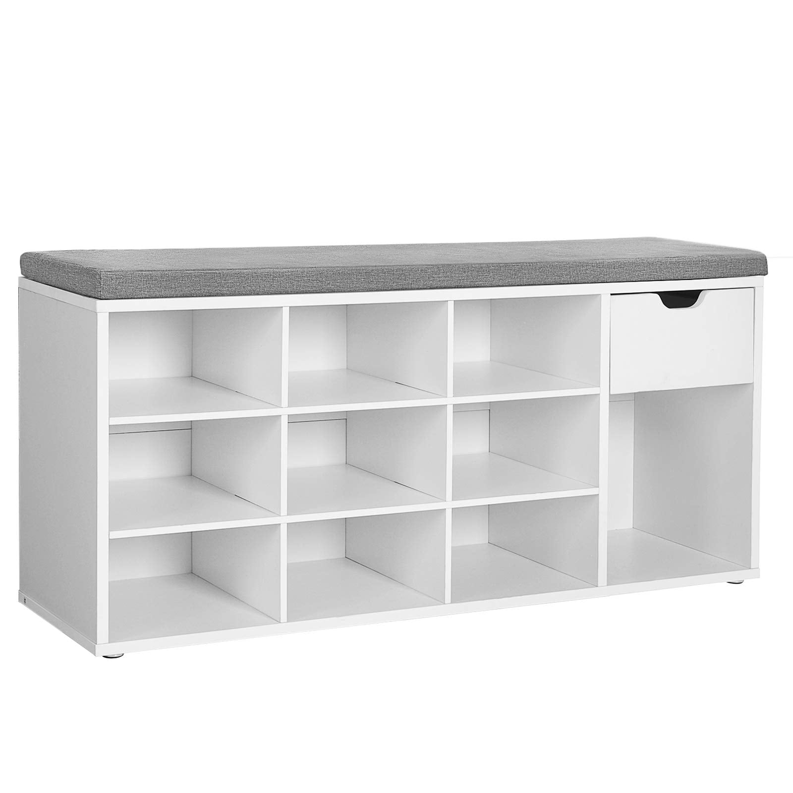 VASAGLE Schuhbank LHS24WT, Schuhregal mit Schublade, weiss-grau, gepolsterter Sitz