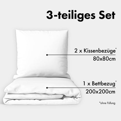 JACOBSON Bettwäsche Set 200x200 cm Perkal Baumwolle 3-teilig Weiss