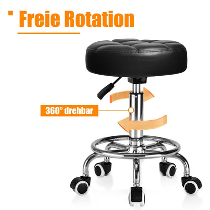 Rollhocker PU Leder Rund Gepolstert Höhenverstellbar Fussstütze - Tinte