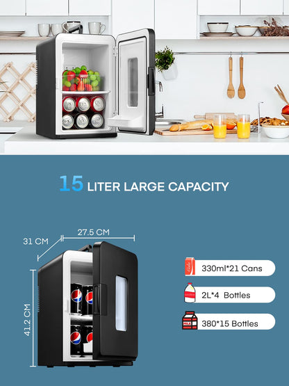 NORTHCLAN Mini Kühlschrank 15L – Kühl/Heiz, Tragbar, Schwarz