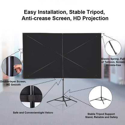 Projektor-Leinwand 100 Zoll mit Ständer - Tragbar 4K HD 16:9