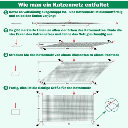 Tatamiyya Katzennetz für Balkon, drahtverstärkt, 8 x 3 m, schwarz