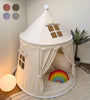 ALRITHO Spielzelt Kinder aus Silky Cotton, Warmbeige, 110x110x130 cm – Kinderzelt mit Bommel-Umrandung und Bodenmatte