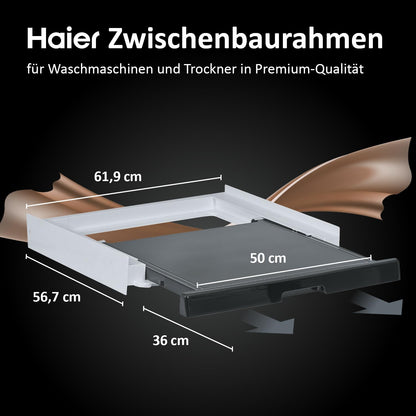 Haier Zwischenbaurahmen für WM/Trockner – Universal, Weiss mit Ausziehboden