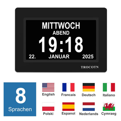 TROCOTN Demenz Uhr Senioren Digitale Tagesuhr 7 Zoll Schwarz