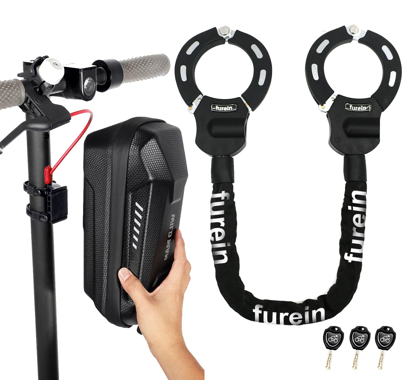 furein Kettenschloss für E-Scooter mit Silikonschutz und 4L Tasche