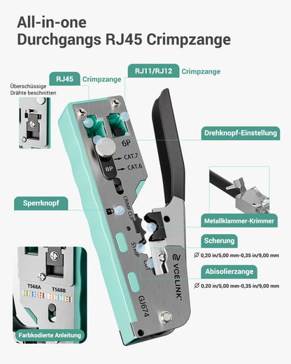 VCELINK Netzwerk Werkzeug Set mit RJ45 Crimpzange und Kabeltester