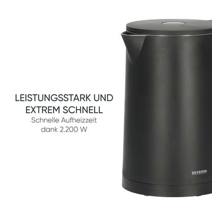 SEVERIN Cool-Touch Wasserkocher WK 3484, doppelwandig, 1,7 L, schwarz