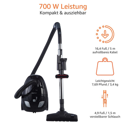 Amazon Basics VCB35B15C-1J7W-70 Staubsauger mit Beutel - Schwarz