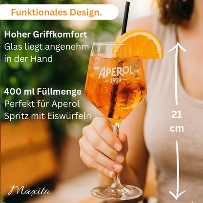 Maxito Aperol Gläser Set 400 ml, 6 Stück, mit Gravur, Cocktailgläser