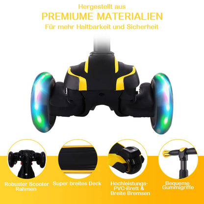 Yoleo Kinderscooter Dreirad Leuchtrollen höhenverstellbar - Gelb