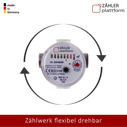 ZÄHLER plattform Wasserzähler Garten geeicht 2026 Wasseruhr MADE IN GERMANY Gartenwasserzähler Zapfhahn Qn 1,5 BL 80 mm 3/4 Zoll