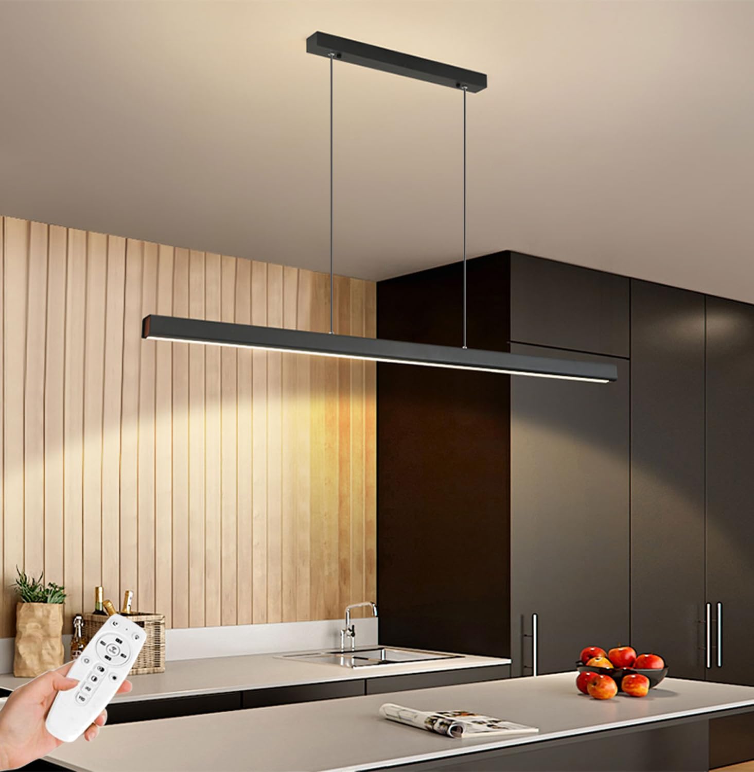 SENFAY LED Hängelampe Esstisch dimmbar, Pendelleuchte schwarz 120 cm in linearer Bauform
