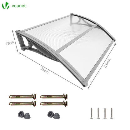 VOUNOT Vordach Haustür 120 x 80 cm aus Aluminium und Polycarbonat