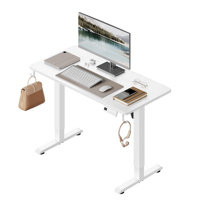 WOLTU Schreibtisch höhenverstellbar elektrisch, 100 x 48 cm, weiss, T-förmiger Stahlrahmen