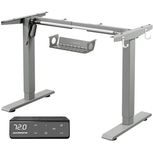 MAIDeSITe T1 Pro Elektrischer höhenverstellbarer Schreibtisch – Grau. Grauer Schreibtisch, elektrisch höhenverstellbar, für Büroarbeit.