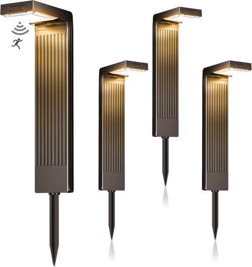 iseeway Solarlampen für Aussen, 4 Stück, 400LM, Bewegungsmelder, IP65 – LED-Solarleuchten mit Glas-Solarpanel