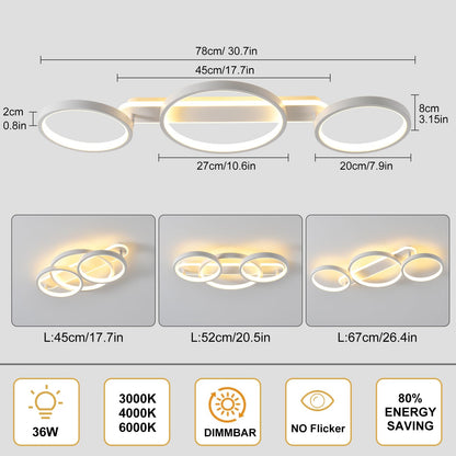 LED Deckenleuchte Ring 3-flammig dimmbar – APP, Weiss 78cm