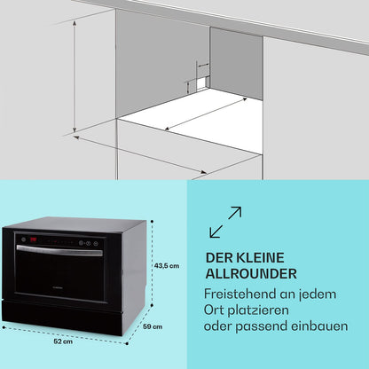 Klarstein Mini-Geschirrspüler – 6 Gedecke, leise, Wasseranschluss
