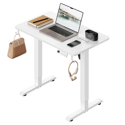 WOLTU Schreibtisch höhenverstellbar elektrisch, 80 x 48 cm, Weiss mit T-förmigem Stahlrahmen