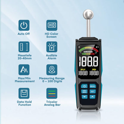 DURFICST Feuchtemesser – 3 Zoll HD Farbdisplay, 20-40 mm Analyse