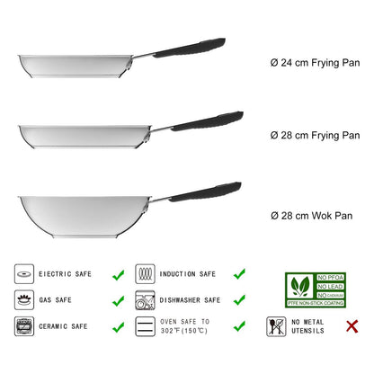 Amazon Basics Brat- & Wokpfannen Set Antihaft Induktion - 3-tlg