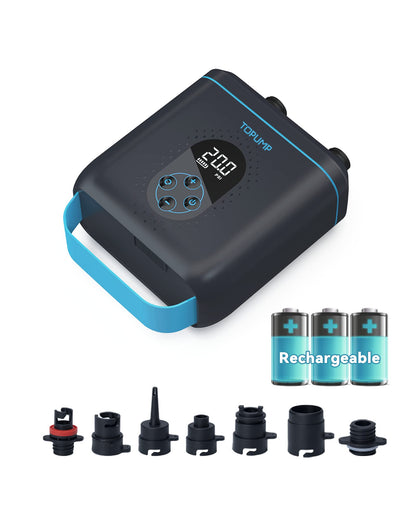 TOPUMP TPS260 Elektrische SUP-Pumpe 20 PSI mit Akku und Auto-Off – kompakte Pumpe mit verschiedenen Düsen